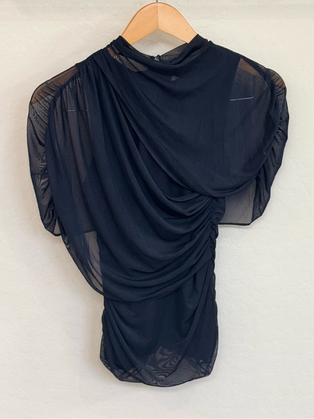 Amanda Uprichard Evianna Black Mesh Draped Ruched Top Size S
